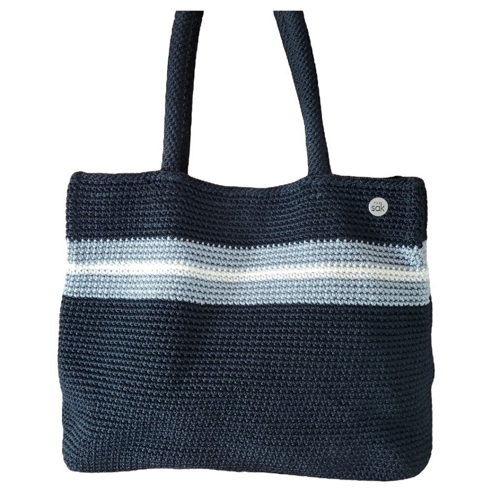 The Sak Crochet Black And Gray Boho Tote Shoulder Bag